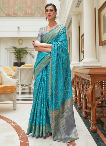 Dazzling Look Bandhani Patola Print Light Blue Silk Saree